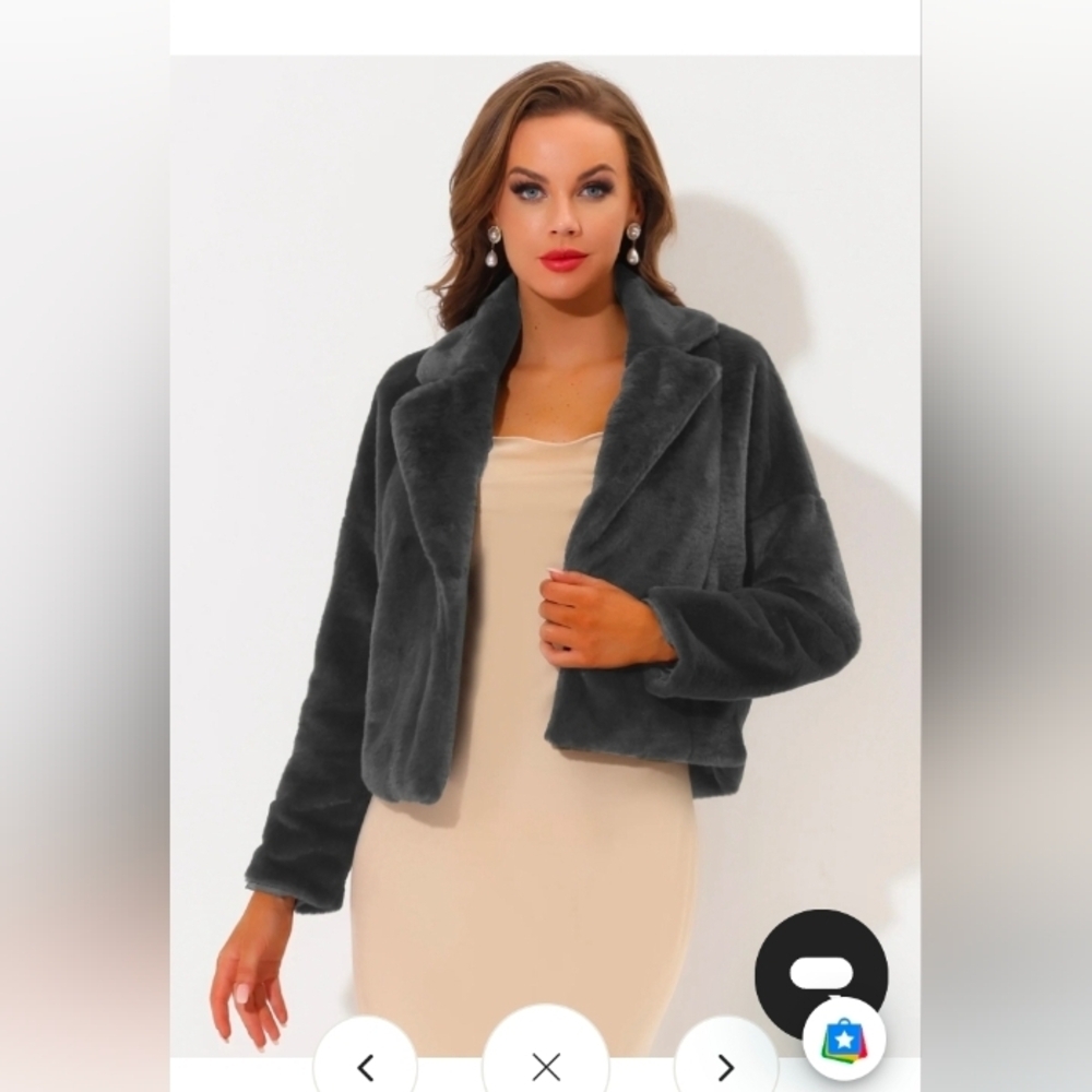 Seta T Cropped Notch Lapel Faux Fur Fluffy Jacket Gray